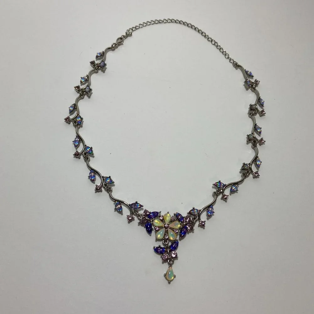 Iridescent Crystal Floral Statement Necklace - Picture 11 of 14